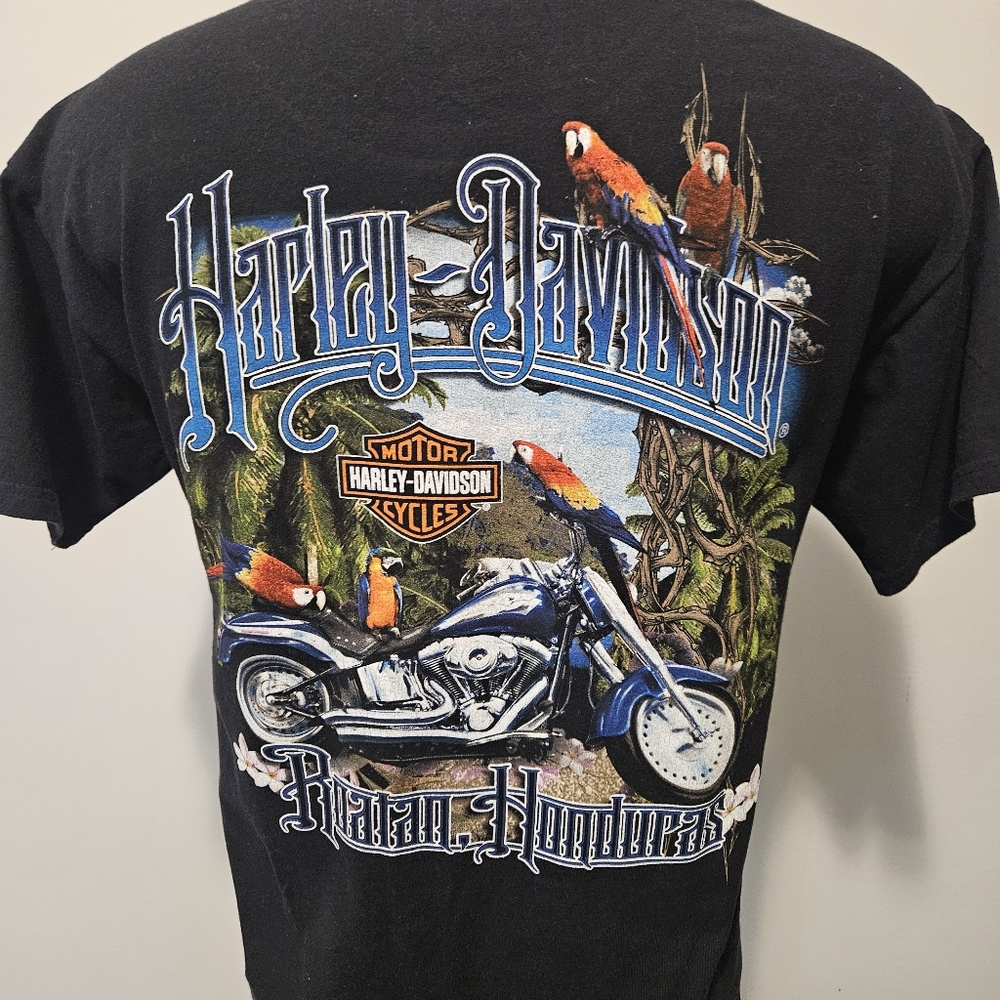Harley Davidson Roatan Honduras Macau T Shirt Mens Medium Black 100% Cotton - Picture 7 of 10